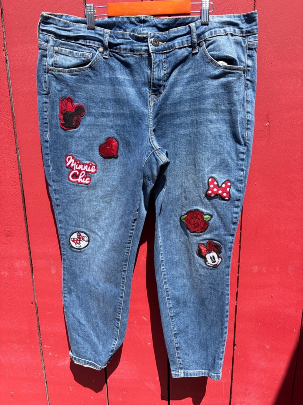 Disney Minnie Mouse Crop Classic Skinny Jean  with embroidered Patchwork
